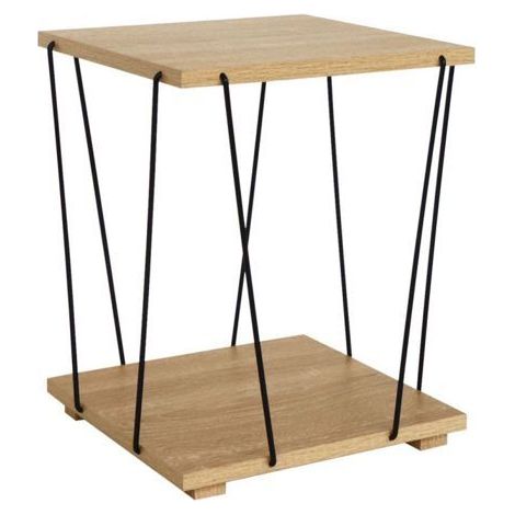 Table d’appoint - JUANIO - Modèle standard - Bois naturel - Métal noir - Double plateau - Carré 31,8x31,8x38,5 cm (1/4)
