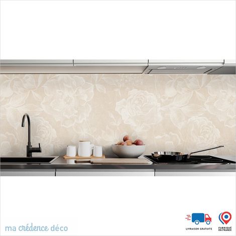 Crédence : Roses et matière - Couleur Blanc perle - Alu composite - 60 - 120 (1/3)