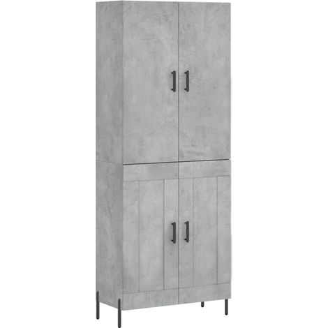 Buffet bahut commode armoire meuble de rangement organisateur cuisine salle de séjour salon haut 69,5 x 34 x 180 cm bois d'ingénierie gris