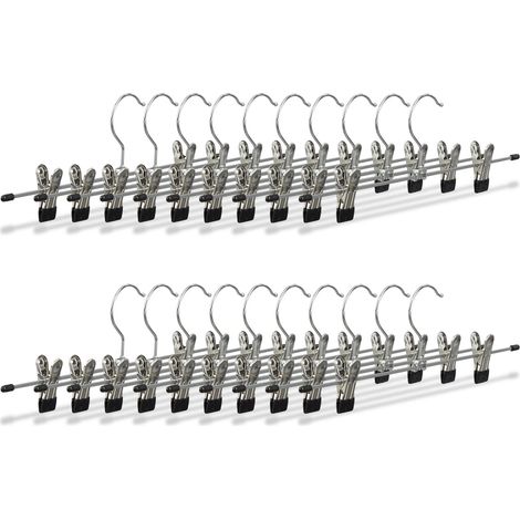 100x Hosenbügel Metall, Klemmbügel verstellbar, verschiebbare Klammern, Rockbügel, HBT 9 x 35,5 x 2,5 cm, silber/schwarz