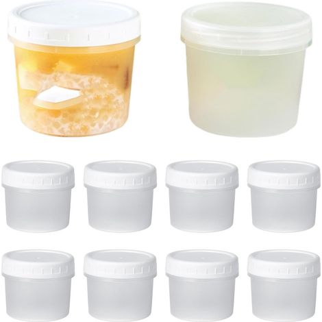 Lot de 10 pots de conservation - Petits récipients alimentaires - Couvercles réutilisables - 200 ml - Pour fruits, confitures, sauces, yaourts, glaces, en-cas, etc. - 8 x 6 cm - Transparent (1/5)
