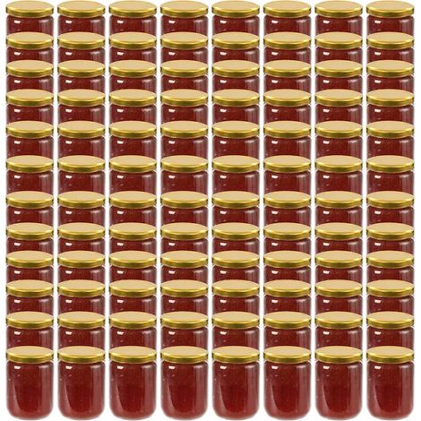 vidaXL Vasi per Marmellata in Vetro Coperchio Oro 96 pz 230 ml