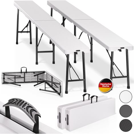 Casaria 2X Bancos de Picnic Plegables 183x28x44cm Banco de Jardín de Plástico con Asa 8 Personas Camping