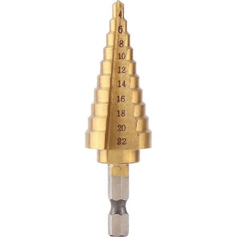1 Stück HSS-Stufenbohrer mit Titanbeschichtung, Sechskantschaft, 4–22 mm