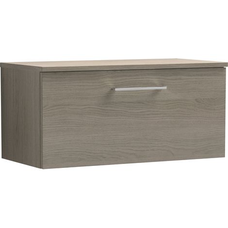 Nuie Arno Wall Hung 1-Drawer Vanity Unit with Worktop 800mm Wide - Solace Oak Woodgrain (1/5)