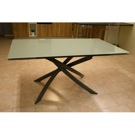 Tavolo Allungabile in Vetro Grigio con Gambe Acciaio verniciate Grigio 160x90x75 - Elegance (1/4)