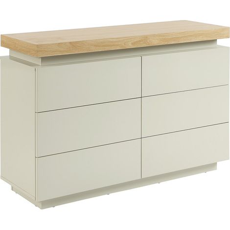 Comò 6 cassetti con LED in MDF laccato Naturale e Beige - HALO