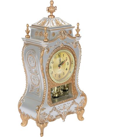 Horloge de table en plastique style vintage, réveil de bureau décoratif antique pour la maison ou l'hôtel (blanc) (1/5)