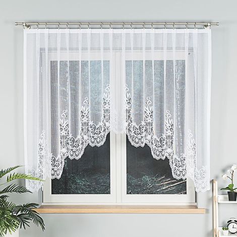 BERENIKA - Tenda jacquard pronta all'uso con taglio in basso - 300x140 cm - bianco (1/5)