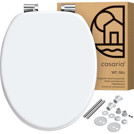 CASARIA® Toilettendeckel mit doppelter Absenkautomatik MDF rostfreie Metall Scharniere WC Sitz 175kg Belastbar Antibakteriell Toilettensitz Klobrille  Weiß