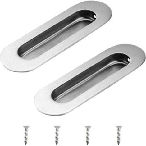 (2 pièces) Poignées de porte coulissantes ovales encastrées en acier inoxydable noir, adaptées aux armoires à tiroirs (1/3)