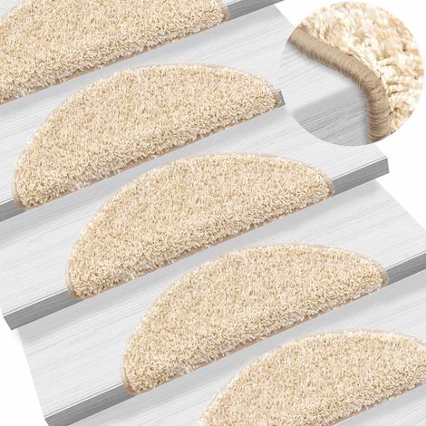 Lot de 15 Tapis d'escalier - Tapis de marche pour Enfants, Aînés et Animaux Crème 56 x 20 cm BV210955 - BonneVie (1/5)