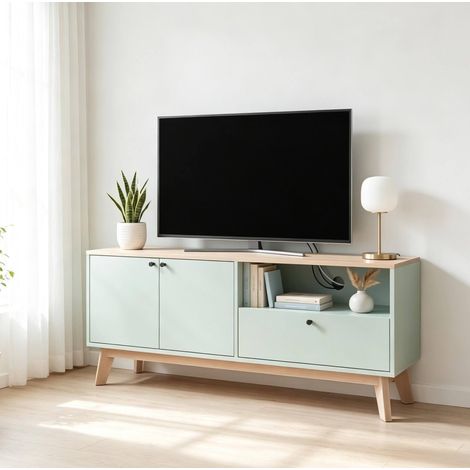 Mobile porta TV 120x35x50 cm, ripiano regolabile, passacavi integrato, MDF, verde chiaro (1/5)