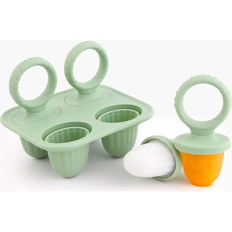 Moule à glace en silicone pour bébé avec support et poignée ronde, sans BPA, anneau de dentition et aide alimentaire pour poussées dentaires, vert foncé (1/5)
