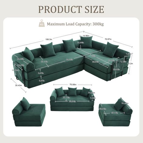 Sofá esquinero modular 270x180x64 cm de pana verde oscuro con almacenaje - MEUBLIV (1/5)