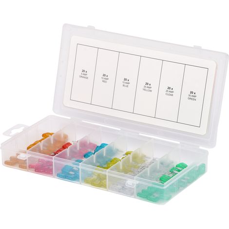 KS Tools 970.0280 970.0280 Kfz Mini Flachsicherung 5 A, 10 A, 15 A, 20 A, 25 A, 30 A 120 Teile (1/4)