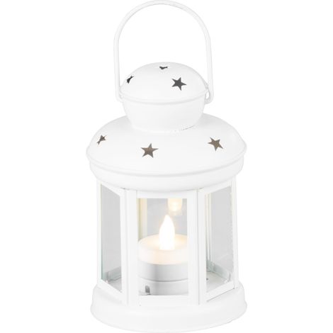 Laterne MagicHome Weihnachten, weiß, mit LED-Kerze warmweiß, 10x15/20 cm, bewegliche Flamme (1/4)
