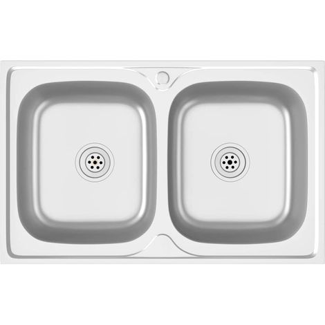 Maison Exclusive - Doppelspüle Silbern 800x500x155 mm Edelstahl (1/5)