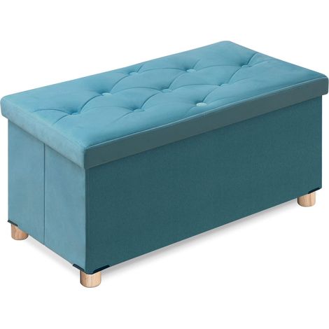 Pouf Rangement Pliable, Banc de Rangement avec Couvercle, Tabouret Coffre en Velours Repose-Pieds pour Salon Chambre Entrée, 76 x 38 x 38 cm, Vert (1/5)