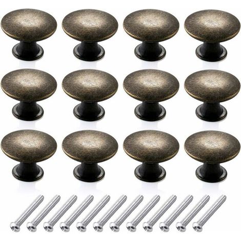 Set di 12 pomelli rotondi vintage per cassetti, pomelli per mobili retrò in ottone anticato, maniglie per cassetti da cucina (30 mm, bronzo) -Crezuo