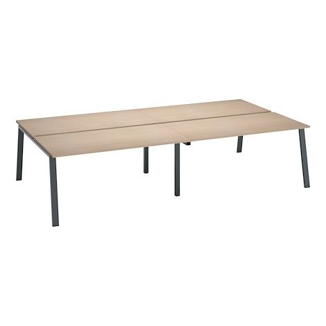 Pôle de 4 bureaux droits chêne clair L 160 x P 80 cm, piétement métal anthracite - Arch - Maxiburo (1/2)