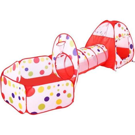 Tente de Jeu pour Enfant 3 Pièces, Tunnel Inclus, Tissu Respirant, Couleur Rouge, Installation Facile pour Intérieur et Jardin (1/4)