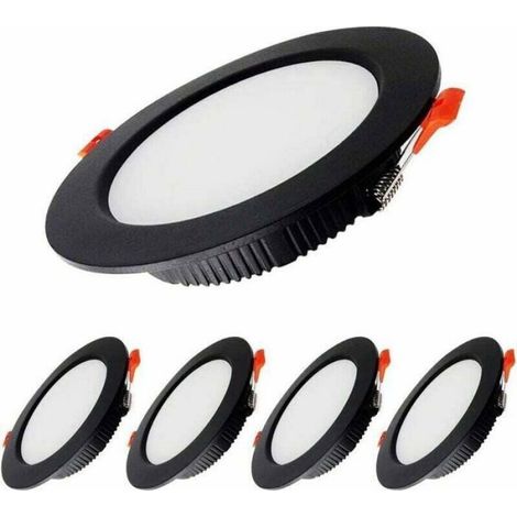 Lot de 5 Spots LED Encastrables Noir 7W Dimmlables - 700LM - IP44 Blanc Froid 6000K - Découpe 80-90mm (1/4)