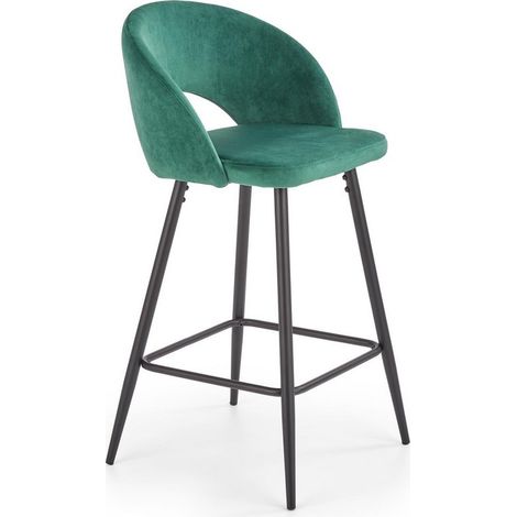 Chaise de bar en velours vert avec pieds en acier noir FIT (1/5)