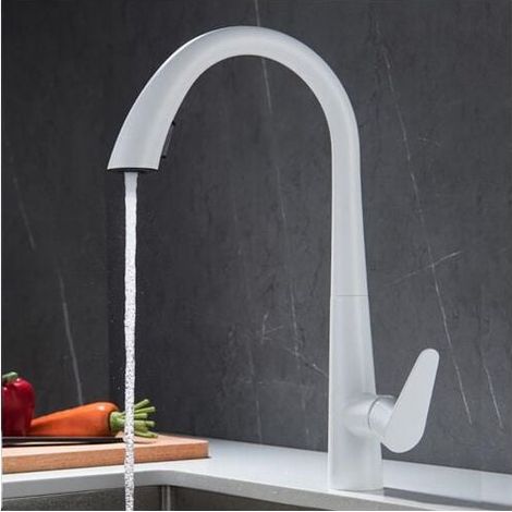Kitchen faucet with pull-out spray, 360° swivel single-lever hot and cold water tap, available in white stainless steel. YMYNY (1/4)