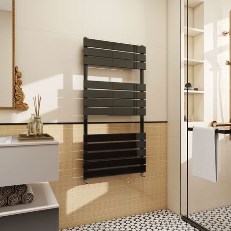 Acezanble Black Flat Panel Heated Towel Rail Bathroom Ladder Radiator ...