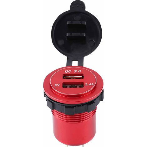 QC USB 3.0 Dual-Schnellladegerät mit Voltmeter, wasserdicht, für Auto, Boot, DC-Gehäuse, Rot (1/5)