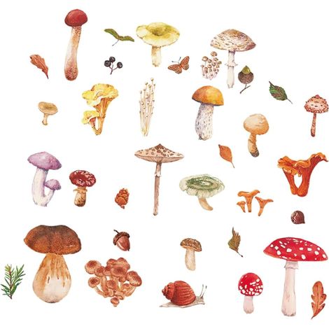 Autocollants Champignons Aquarelles - Autocollants Muraux Créatifs Pour Bureau Et École (1/5)