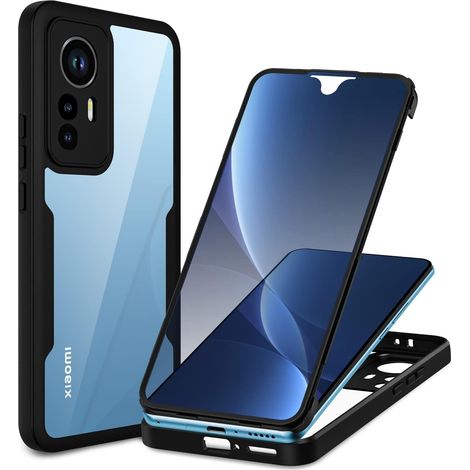 Coque Xiaomi 12T 5G, Coque Xiaomi 12T Pro 5G Antichoc Housse avec Protection d'écran, 360° Protégé Téléphone Double Face Case Transparent Intégrale Etui pour Xiaomi 12T 5G/12T Pro 5G -Noir (1/5)