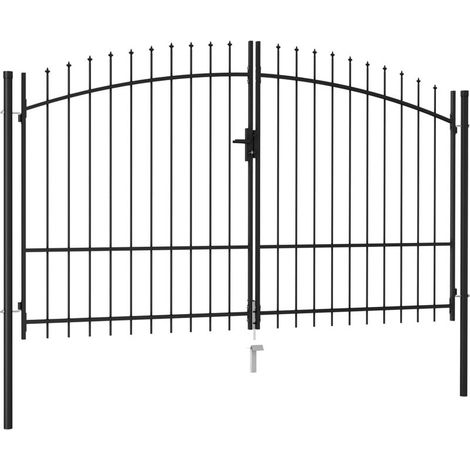 Portillon double porte avec dessus à pointe Acier 3x1,75 m Noir (1/5)