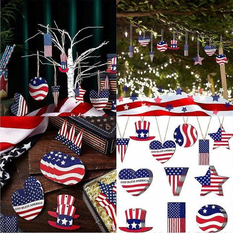 Lot de 12 pendentifs en bois pour la fête de l'indépendance, à suspendre aux arbres, murs et fenêtres. (1/4)