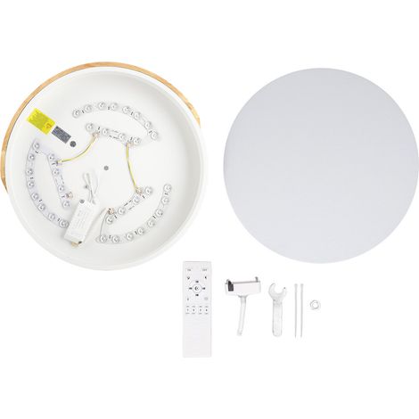 Plafonnier LED rond moderne en fer et bois, avec variateur, fixation encastrée et télécommande via application, idéal pour chambre ou couloir, 40 cm / 15,7 pouces. (1/5)