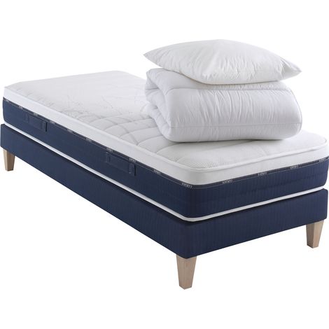 Ensemble matelas ressorts et mémoire de forme, sommier, pieds, couette et oreiller Rêve 600 - SOMEO 80x190 (1/5)