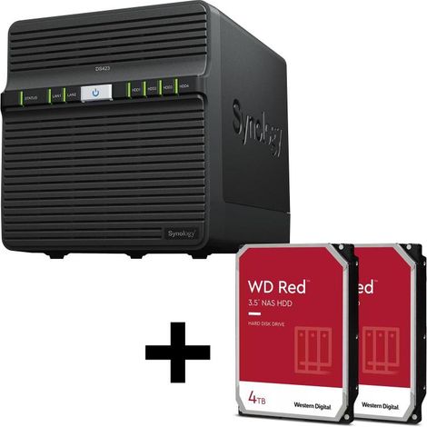 Carcasa vacía para servidor NAS Synology DiskStation DS423 de 4 bahías + 2 discos duros WD Red SATA de 3,5" y 4 TB.