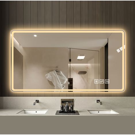 REDOM - Specchio da bagno LED 60x100 cm, anti appannamento, 3 colori di luce, intensità regolabile, vetro temperato argentato (1/5)