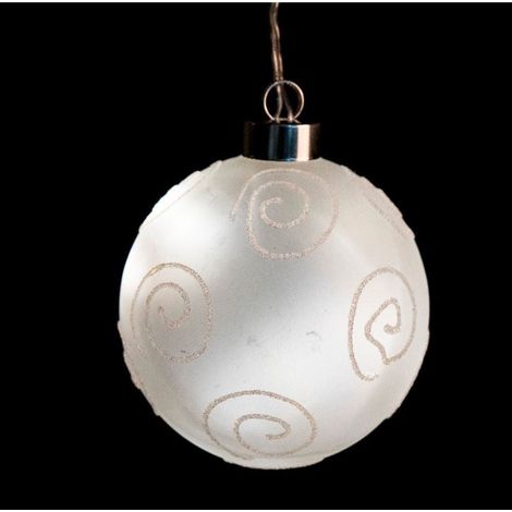 Palla di Natale a Led in Vetro Bianco con Cerchi Argento