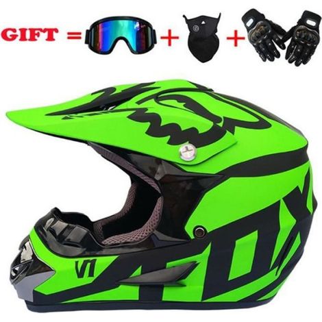 Casque Moto Cross - Casque Enduro Adulte - ABS Polyester - Aérodynamique Silencieux - Protection Mentonnière Shock Absorber - Déhoussable Lavable - Tailles S à XL - Vert