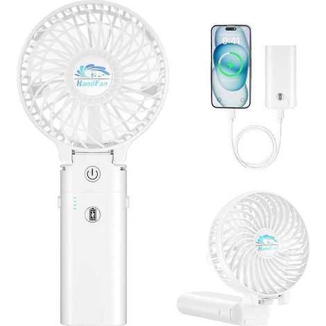 Filiyano-Ventilateur portable 2 en 1, batterie rechargeable 5200 mAh, pliable et idéal pour le maquillage, le bureau ou les voyages (blanc). (1/4)