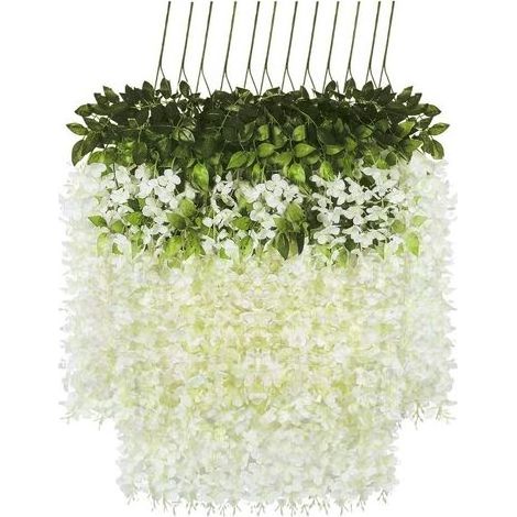 TAISHENGDA - Set mit 12 künstlichen Blumen, künstliche Glyzinienranke, hängende Seidenblumengirlande für Zuhause, Garten, Hochzeitsdekoration, künstliche Blumen (12er-Set, 115 cm, Weiß) (1/5)