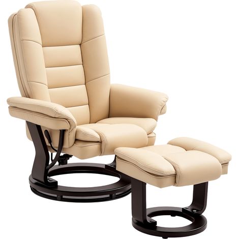 Faux Leather 135° Reclining Chair and Footstool - Beige (1/5)