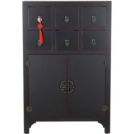 Pegane – Commode enfant en bois MDF noir – Dimensions 63 x 27 x 101 cm – 6 tiroirs de rangement – Meuble moderne et fonctionnel (1/5)