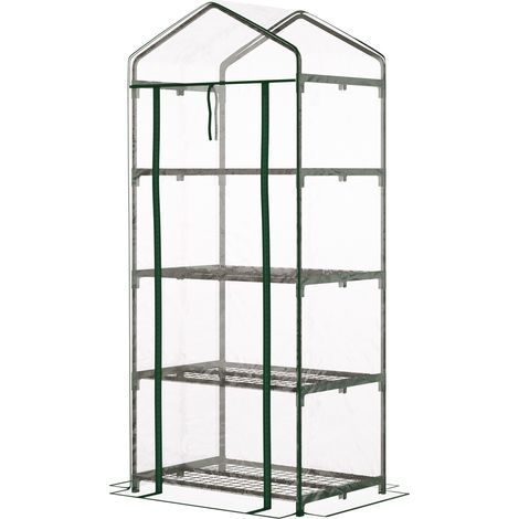 Serre de jardin Outsunny Serre de jardin avec étagères 4 niveaux, serre de balcon, bâche renforcée PVC, châssis en acier, porte zippée, pour légumes plante fleurs, intérieur et extérieur, 70x50x160cm, (1/5)