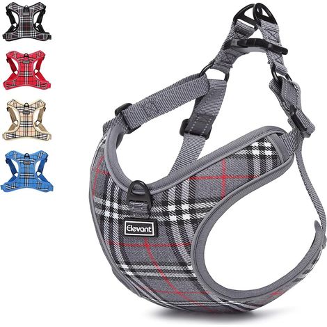 Harnais Chien Anti Traction Réglable, Step-in Harnais pour Chiens Réfléchissant Respirant Confort Doux Gilet Rembourré pour Petite, Moyenne et Grande Chiens pour Marcher, Courir (L, Gris) (1/5)