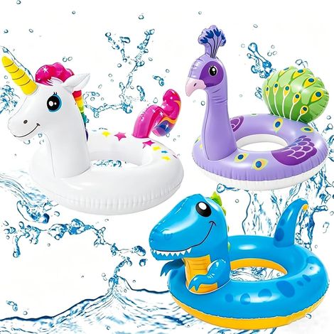 3 Pièces Bouée Gonflable Piscine Enfant,Anneau de Natation Gonflable Jouet Piscine,Dinosaure, Animaux de natation gonflables en PVC Bouée Piscine,Décoration pour Fête de Plage Partie (1/2)
