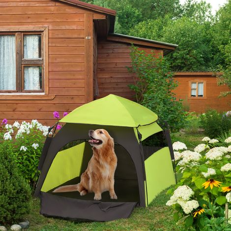 Tenda per animali domestici, tenda per cani, tenda da esterno per animali, 110 cm x 110 cm x 85 cm. Picchetti per il fissaggio a terra + borsa per il trasporto. Verde + Nero