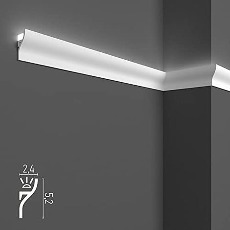10 metres lineaires de corniches decoratives pour LED de plafond et de mur, moulures pour eclairage indirect avec bandes LED, en duropolymere (lot de 10 profiles de 1 m - KH906)